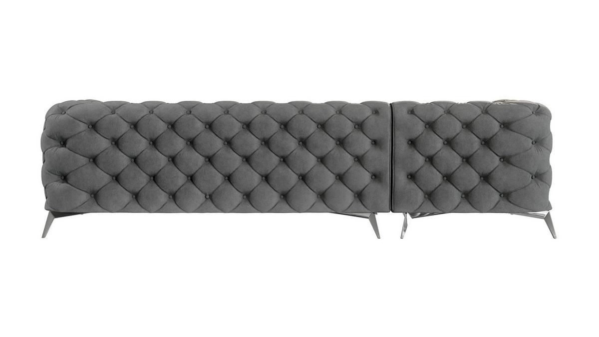 ECKSOFA Chesterfield Laura Grau Samt - Silberfarben/Grau, Holz/Textil (305/200cm) - S-Style Möbel