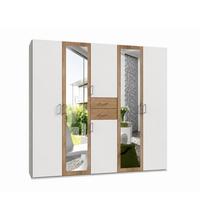 DREHTÜRENSCHRANK B225/H208/T58 cm, Weiß mit Absetzungen in Eiche Dekor, Kleiderschrank mit 2 Spiegeltüren & Schubkästen / 22591 - Eichefarben/Silberfarben, Holzwerkstoff/Kunststoff (225/208/58cm) - luma-home