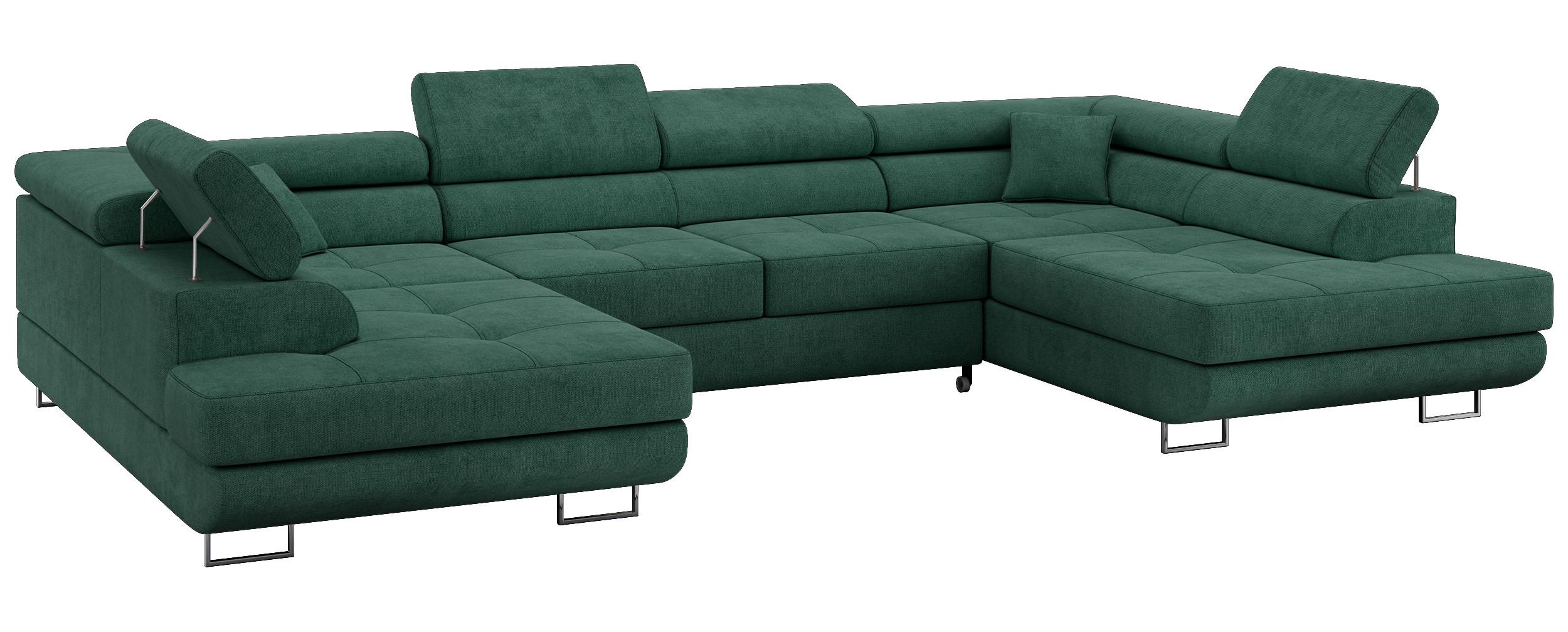 WOHNLANDSCHAFT GUSTAW U Grün Struktur - Silberfarben/Grün, Textil/Metall (340/55/205cm) - MKS