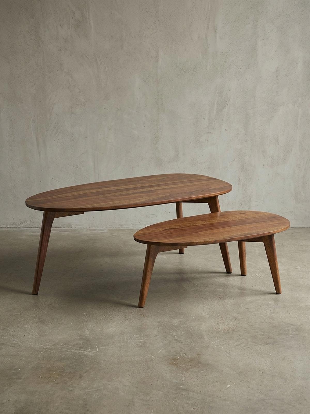 COUCHTISCH 2er Set Massivholz Nierenform Retro Handgefertigt, Braun 100x50x42 cm - Braun, Holz (50/100/42cm) - KADIMA DESIGN