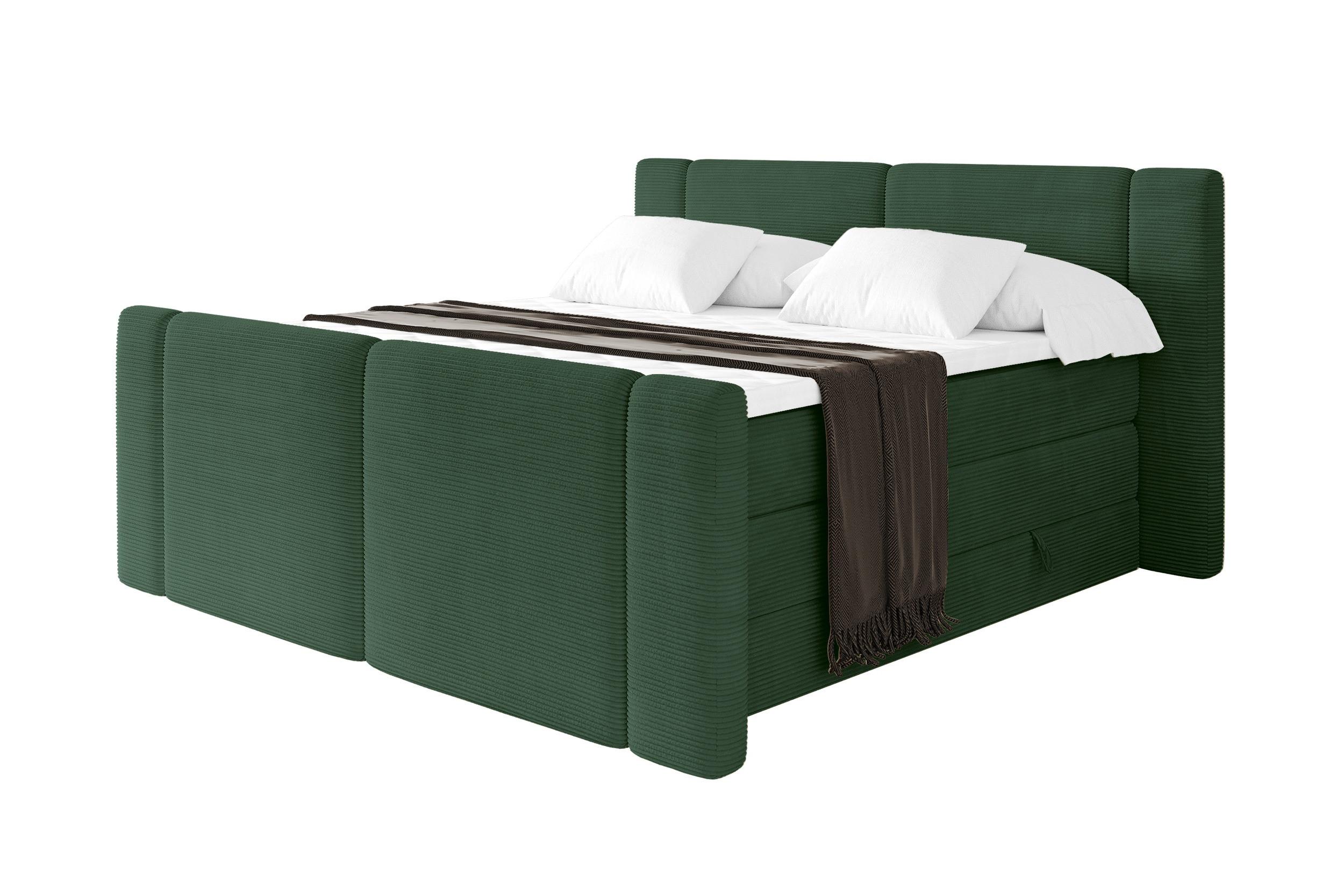 BOXSPRINGBETT mit Matratze H3/H4 - EVON KING Zanozek - 160x200 cm Grün - Grün, Holzwerkstoff (160/200cm) - ALTDECOR
