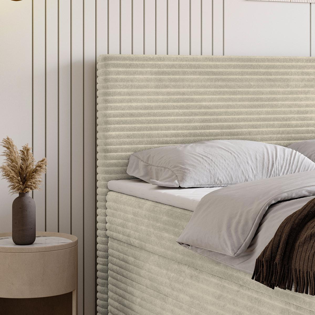 BOXBETT NOLEN 140x200 cm mit Matratze und Topper - Creme - Creme, Holz (140/200cm) - MASSENO