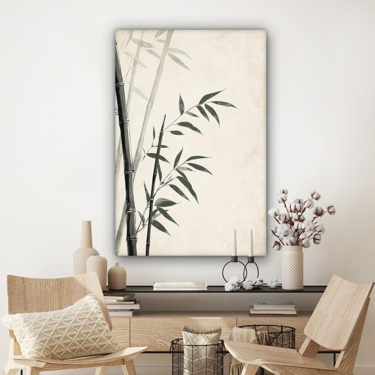 LEINWANDBILD Japandi - Bambus - Beige Deko XXL 80x120 cm - Eukalyptusholzfarben, Textil (80/120cm) - MuchoWow