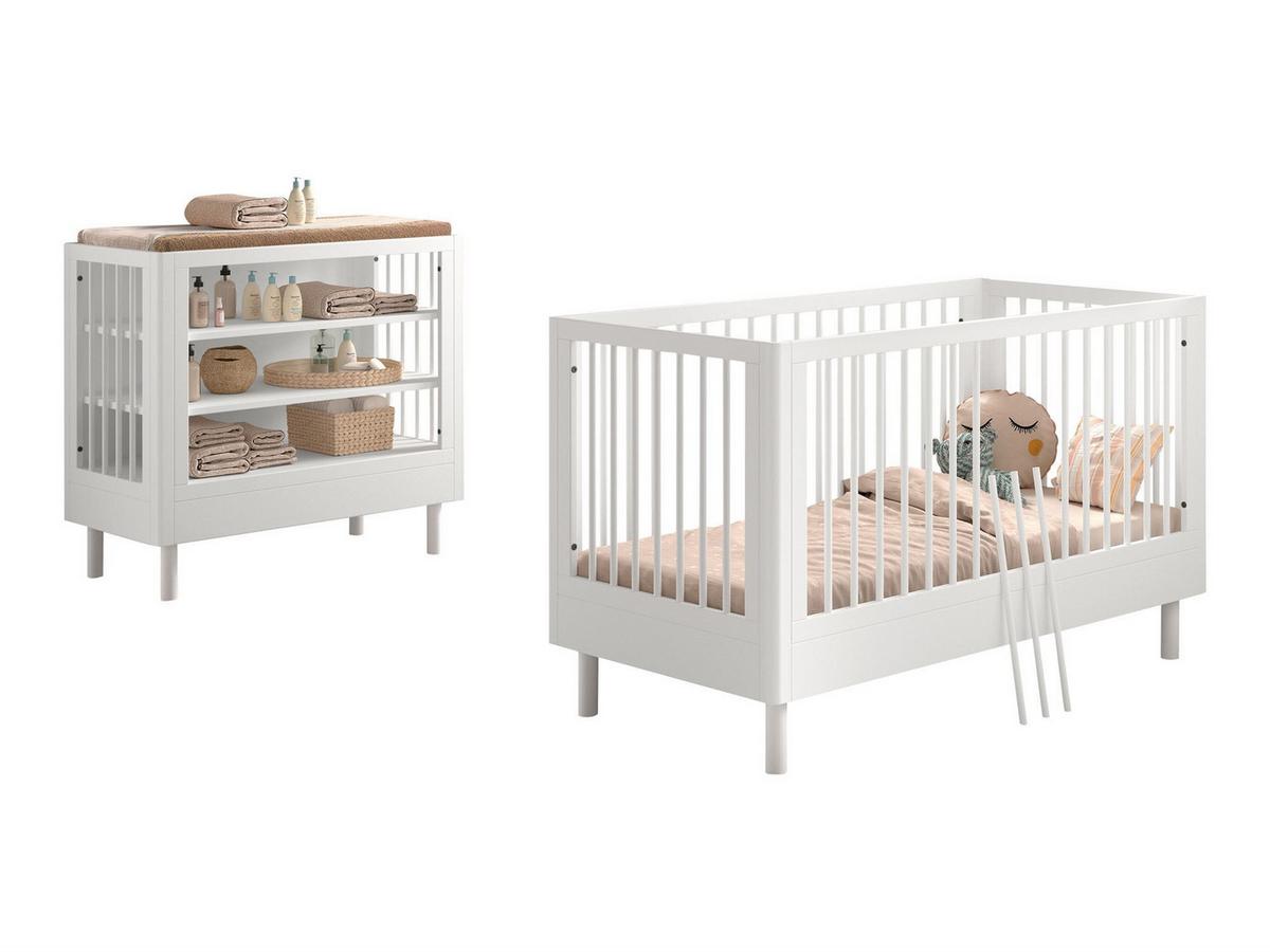 BABYBETT SET 70x140 Keeley Buche Weiß Holz Regal Komfort Stabil - Weiß, Holz (74/88/144cm) - 58aufmkessel