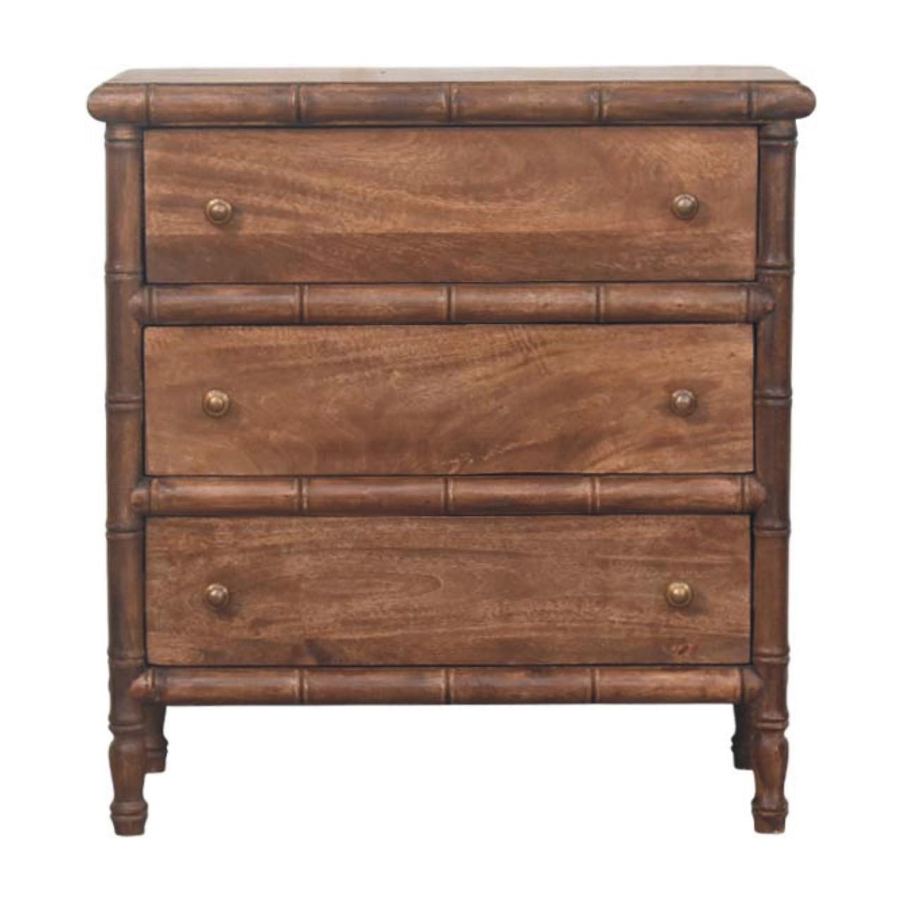 KOMMODE Bambus Geschnitzt, 3 Schubladen, Dunkelbraun - Dunkelbraun/Messingfarben, Holz/Metall (75/80/36cm) - Artisan Furniture