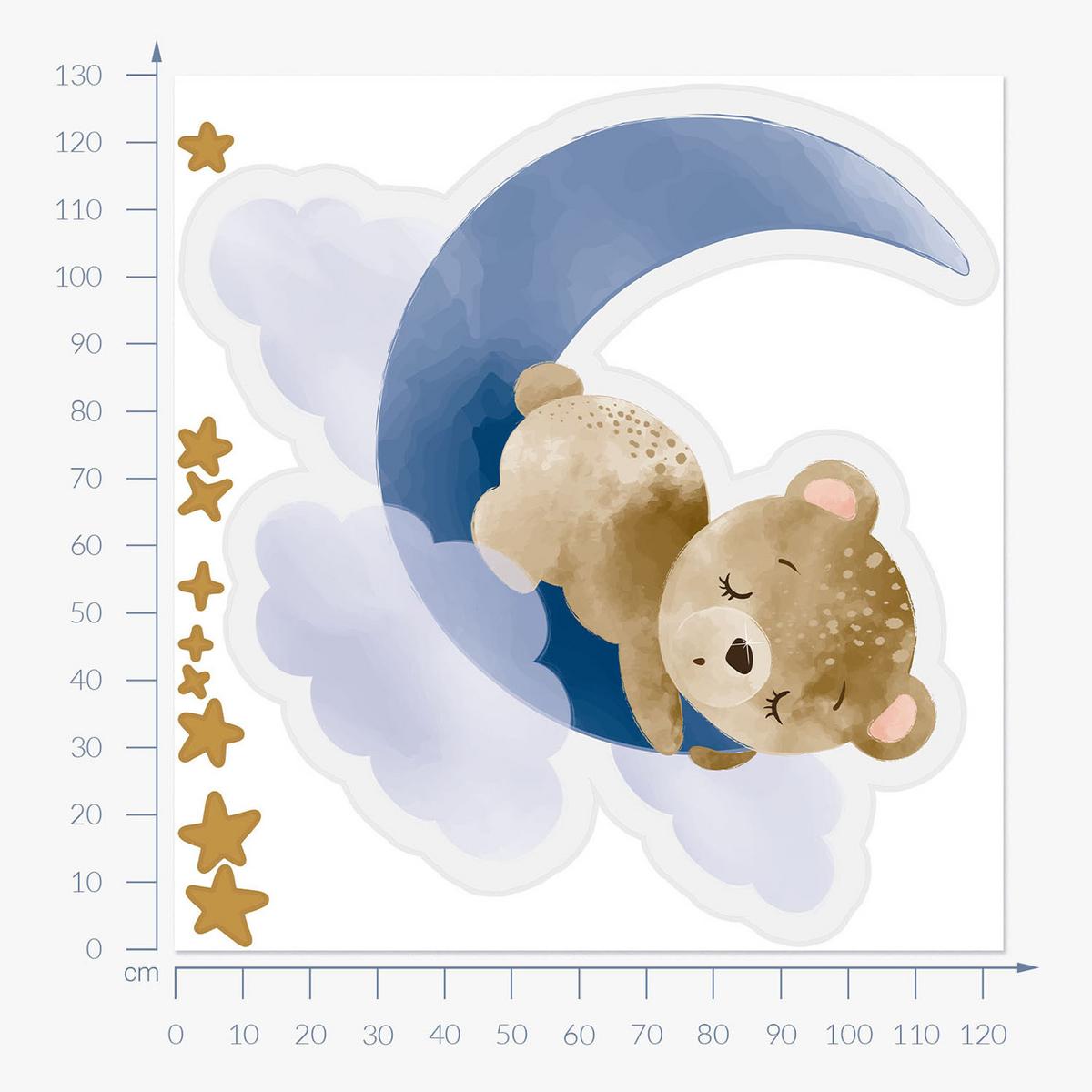 WANDAUFKLEBER 130x123cm - Teddybär auf dem Mond - Multicolor, Kunststoff (130/123/0.1cm) - Wallfluent