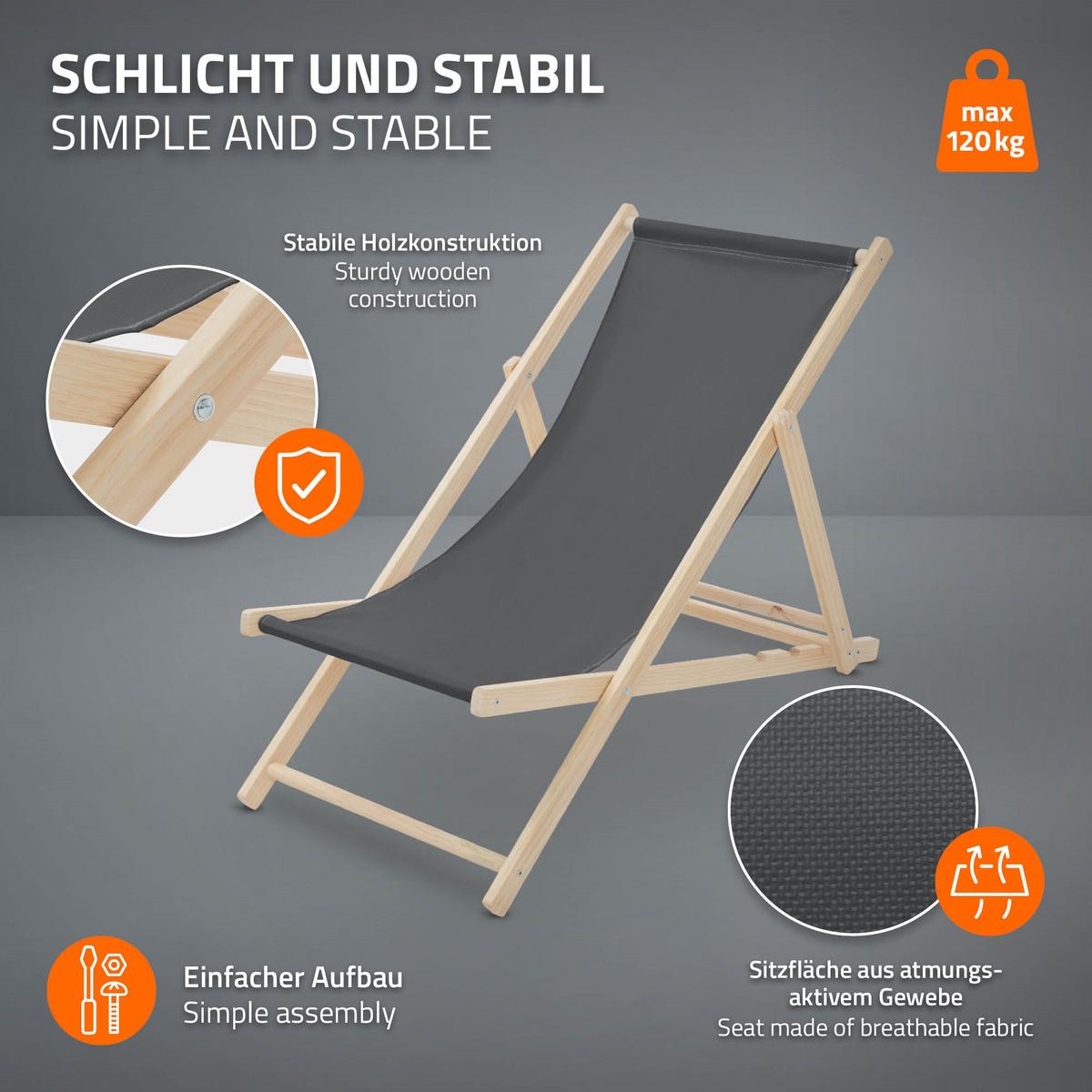 LIEGESTUHL samt Anthrazit 2er Set - Dunkelgrau, Holz (57.5/83/100cm) - ECD-Germany