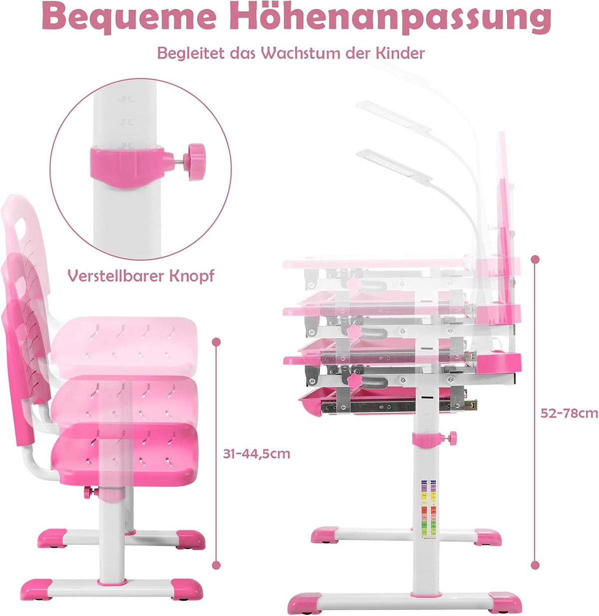 KINDERSCHREIBTISCH Pink - Pink, Holz (71/79/52cm) - COSTWAY