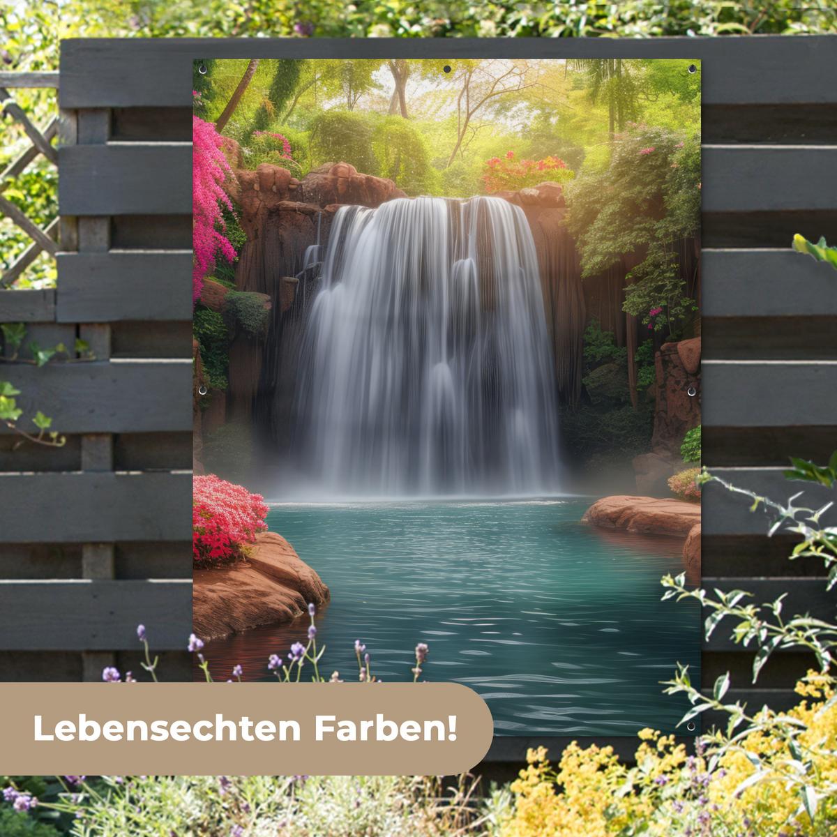 GARTENPOSTER Wasserfall - Natur - Pflanzen - Dschungel - Wasser Gartendekoration 120x160 cm - Grün, Kunststoff (120/160/0.2cm) - OnlyWow