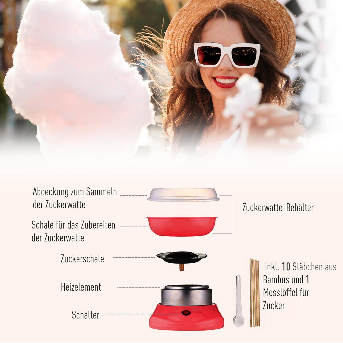 ZUCKERWATTEMASCHINE Edelstahl-und-PP Rot - Rot, Kunststoff (26/18/27cm) - HOMCOM