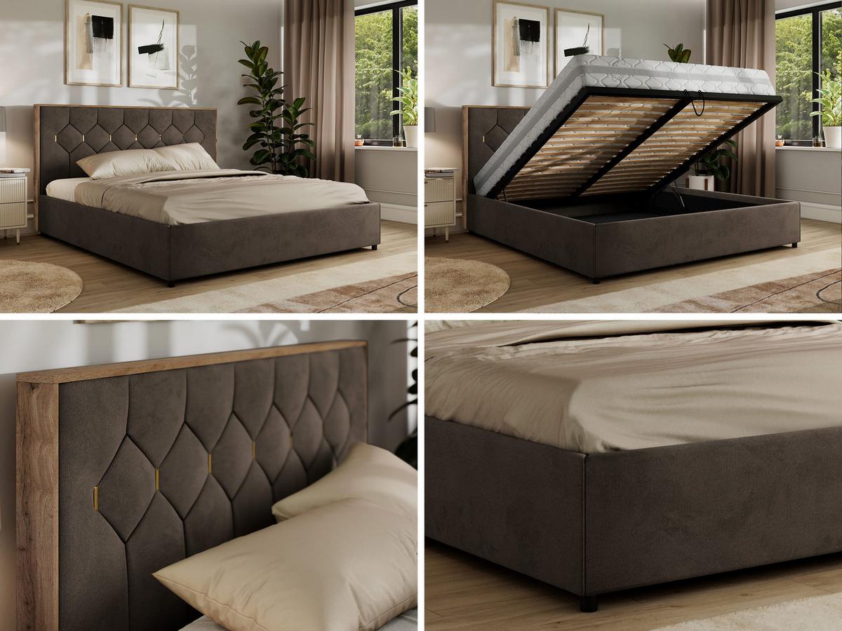POLSTERBETT LARINO CLASSIC 200/200 - Braun Velvet - Pocket Matratze - Braun, Textil (200/200cm) - MKS
