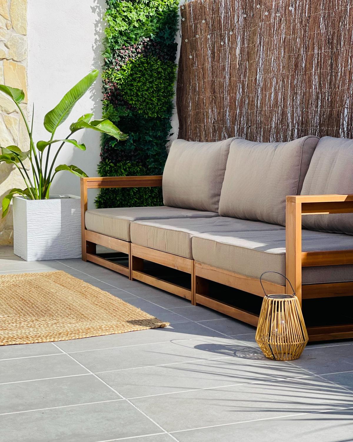 3-SITZER-GARTENSOFA Zertifiziertes Akazienholz hellbraun modular Auflagen taupe Timor II - Hellbraun/Beige, Holz (269/72/75cm) - Beliani