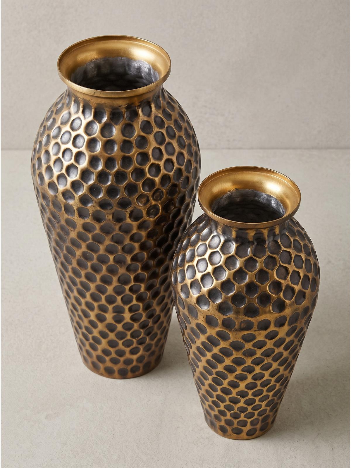 VASEN 2er-Set MANTOVA, Aluminium, handgefertigt, Gold, Ø 26 x 51 cm - Goldfarben, Metall (51cm) - KADIMA DESIGN