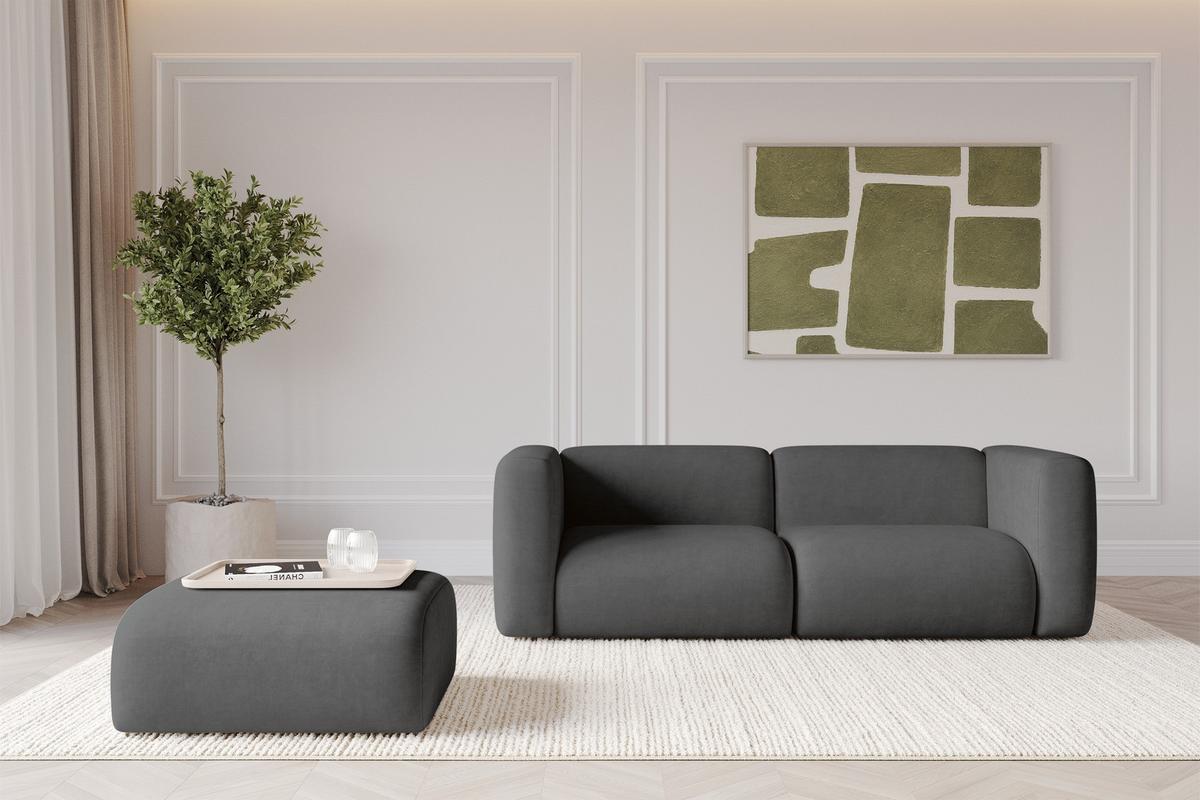 POUF MIRA-PUF 91x89x40 Dunkelgrau cm Velours Modular Sitzhocker - Dunkelgrau/Schwarz, Holzwerkstoff/Kunststoff (91/40/89cm) - ALTDECOR