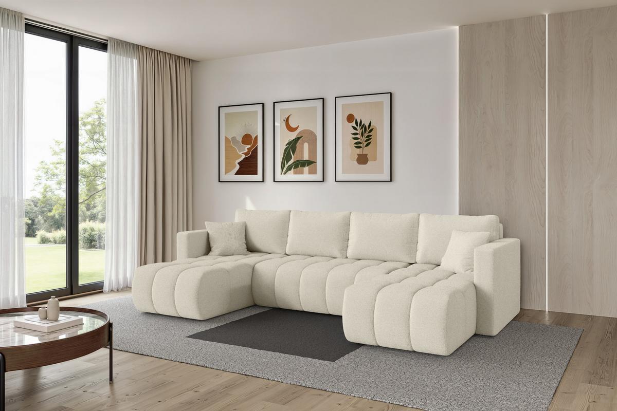 WOHNLANDSCHAFT mit Schlaffunktion und Bettkasten GARD-U 300x146x85 Beige Bouclé - Sandfarben/Beige, Holzwerkstoff/Kunststoff (300/85/146cm) - ALTDECOR