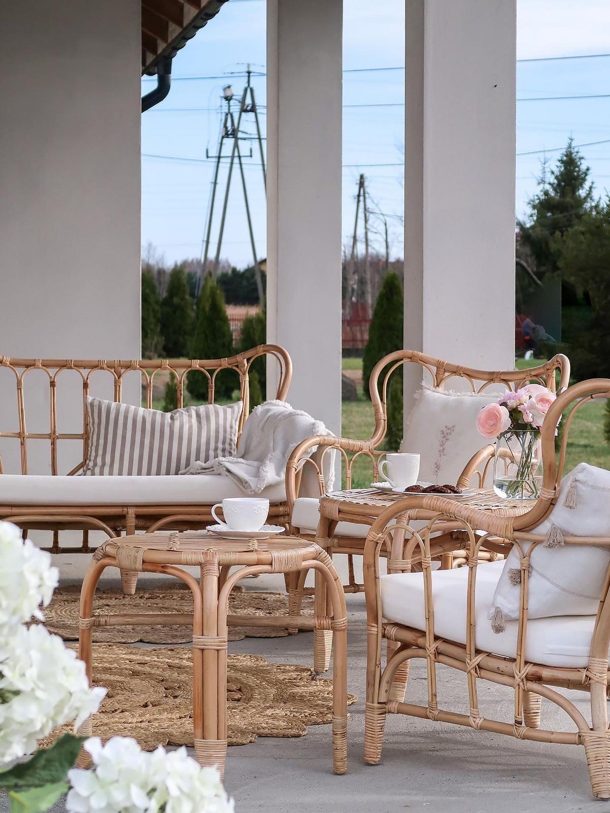 GARTENMÖBEL-SET 4-sitzer Rattan Beige Brindisi - Beige, Naturmaterialen - Beliani