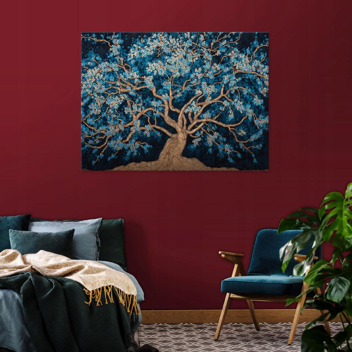 LEINWANDBILD Baum Abstrakt Blau 120x80 cm - Multicolor, Holzwerkstoff (120/80cm) - Wallarena