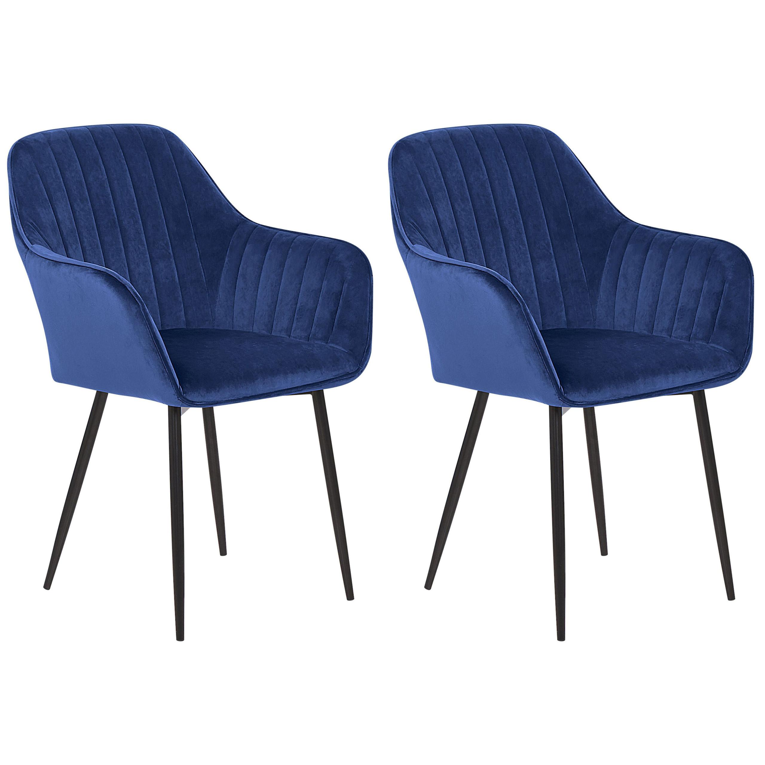 ESSZIMMERSTUHL 2er-Set Samtstoff Blau Wellston - Blau, Textil/Metall (58/86/43cm) - Beliani