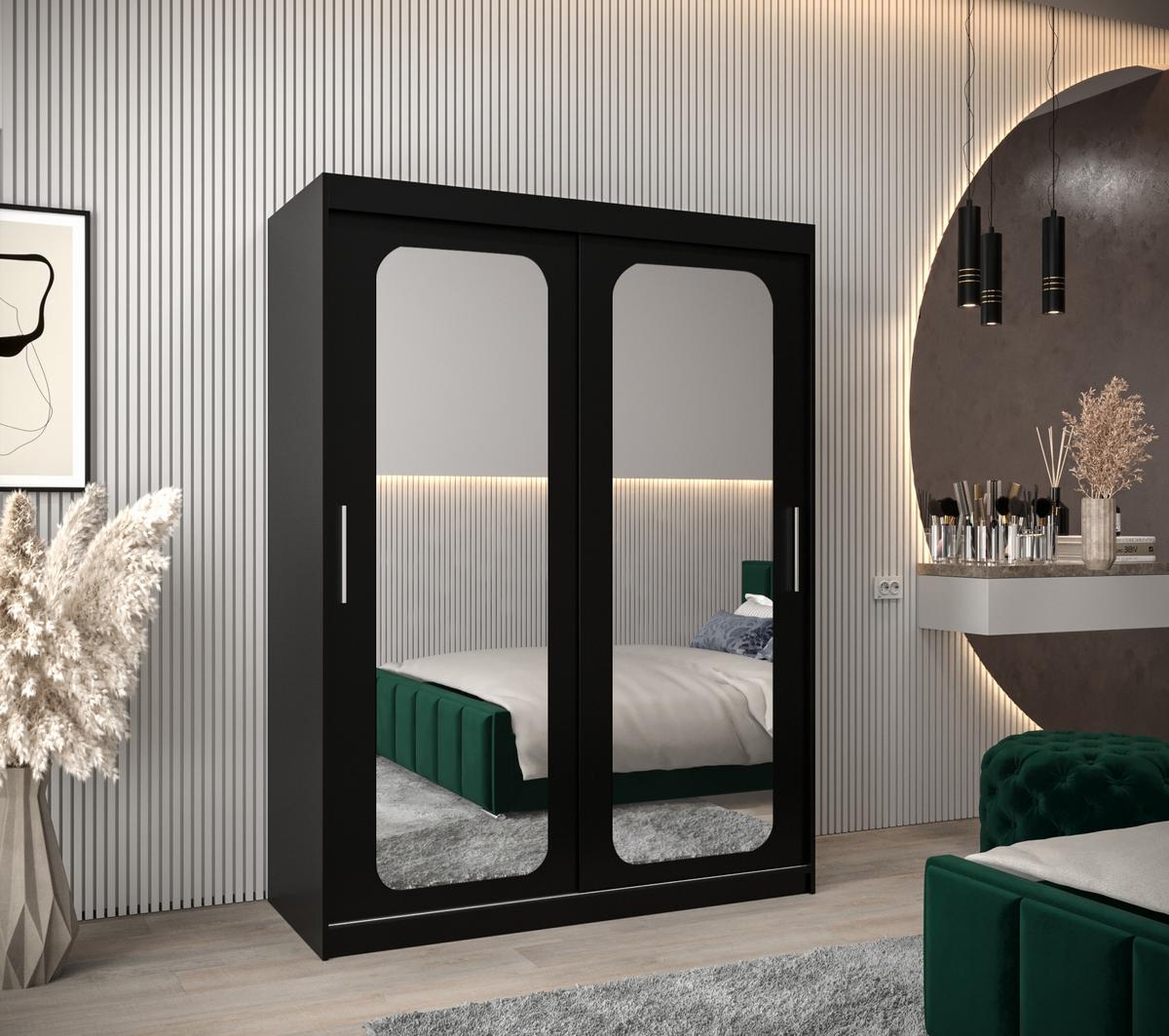 SCHWEBETÜRENSCHRANK 200/150/62 2-türig - Silberfarben/Schwarz, Holz/Kunststoff (150/200/62cm) - MÖBEL KRYSPOL