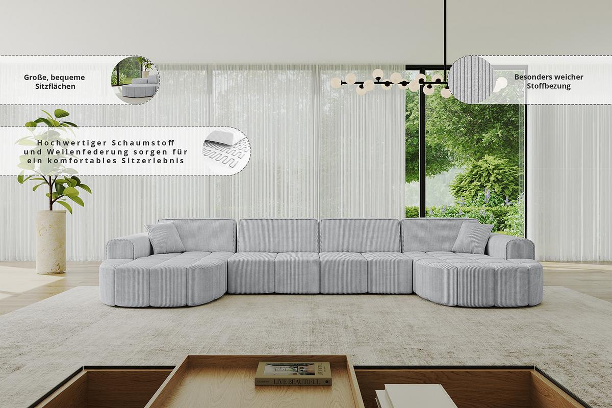 WOHNLANDSCHAFT LIVO-U2 - 400x173x79,5 cm Braun - Braun, Holzwerkstoff/Textil (400/79/173cm) - ALTDECOR