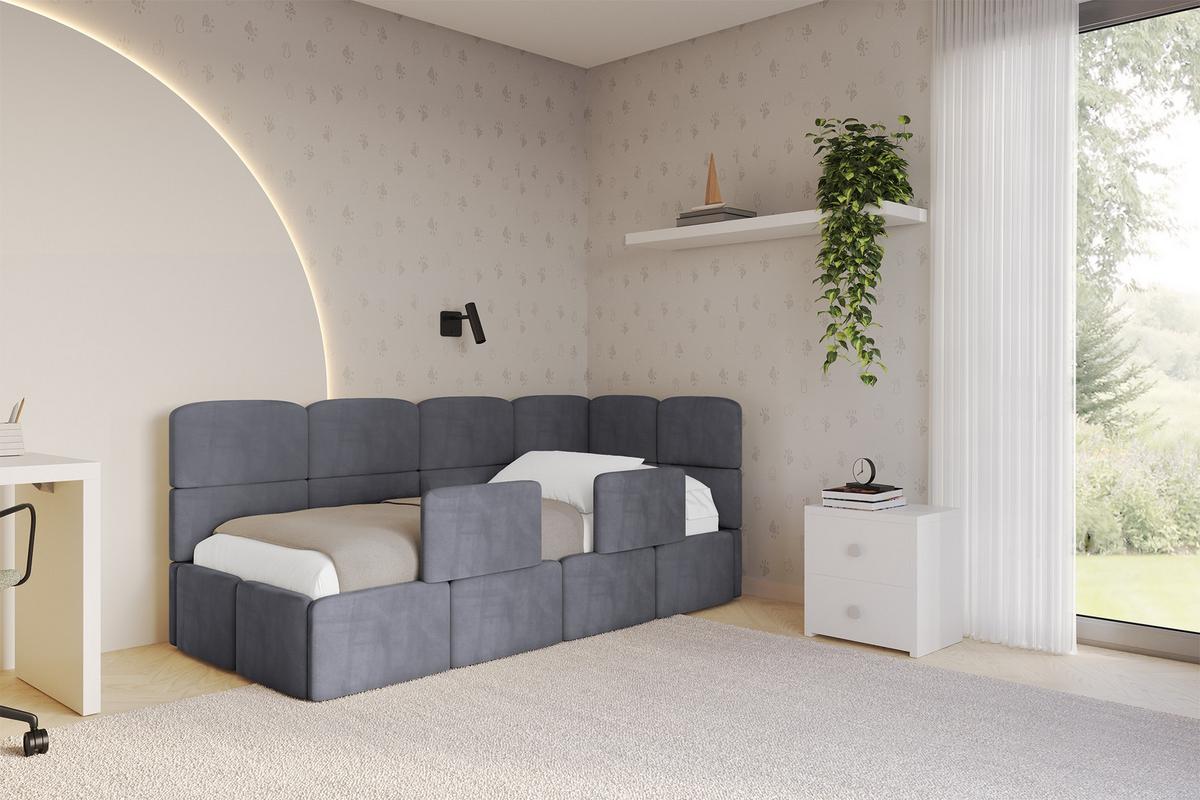 EINZELLBETT Jugendbett mit Bettkasten, Links - KIVY 100x200 Dunkelgrau - Dunkelgrau, Holzwerkstoff/Textil (100/200cm) - ALTDECOR