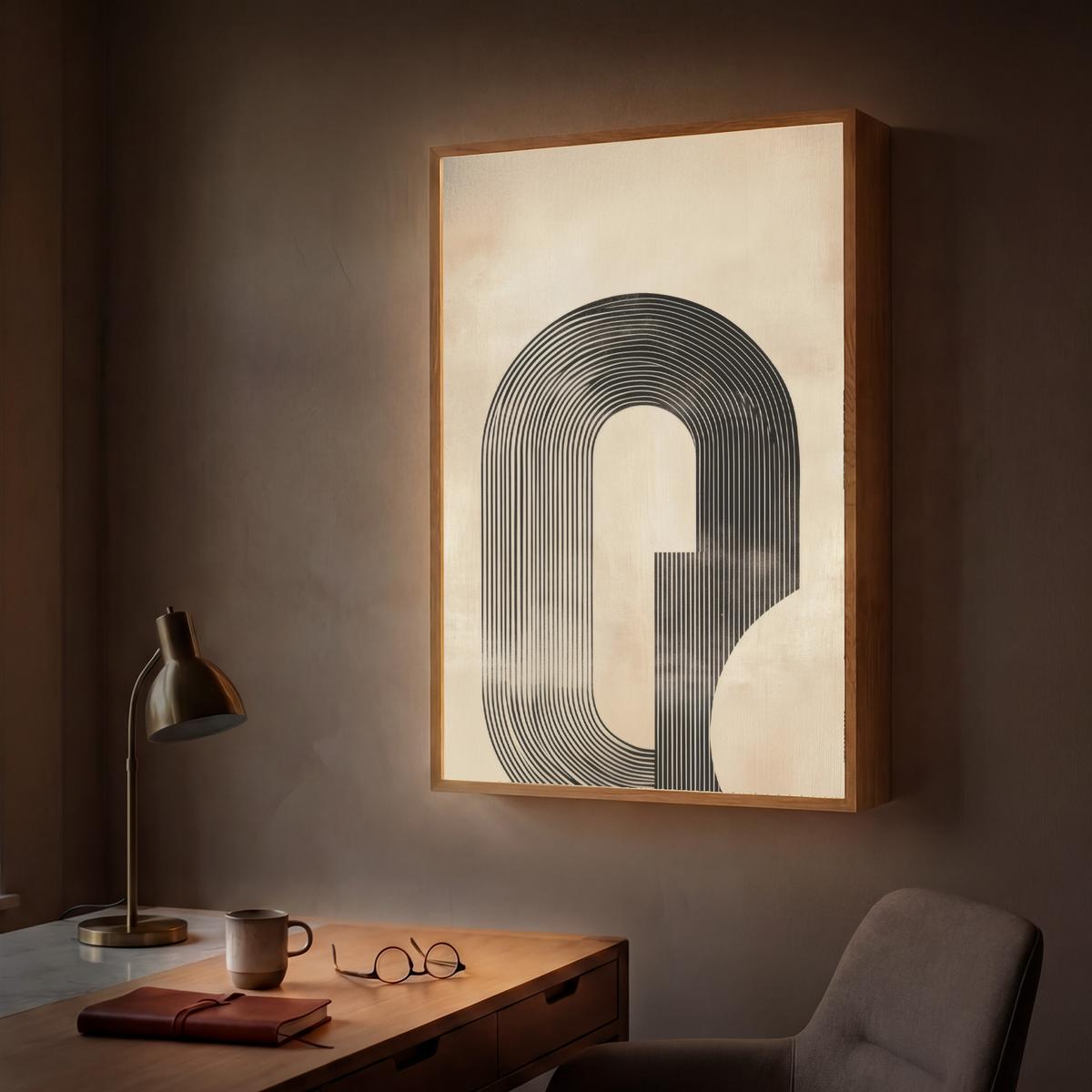 WANDLEUCHTE MIT AKKU Schleife - Streifen - Minimalistisch - Schwarz 60x90 cm - Beige, Holzwerkstoff (60/90/8cm) - OnlyWow