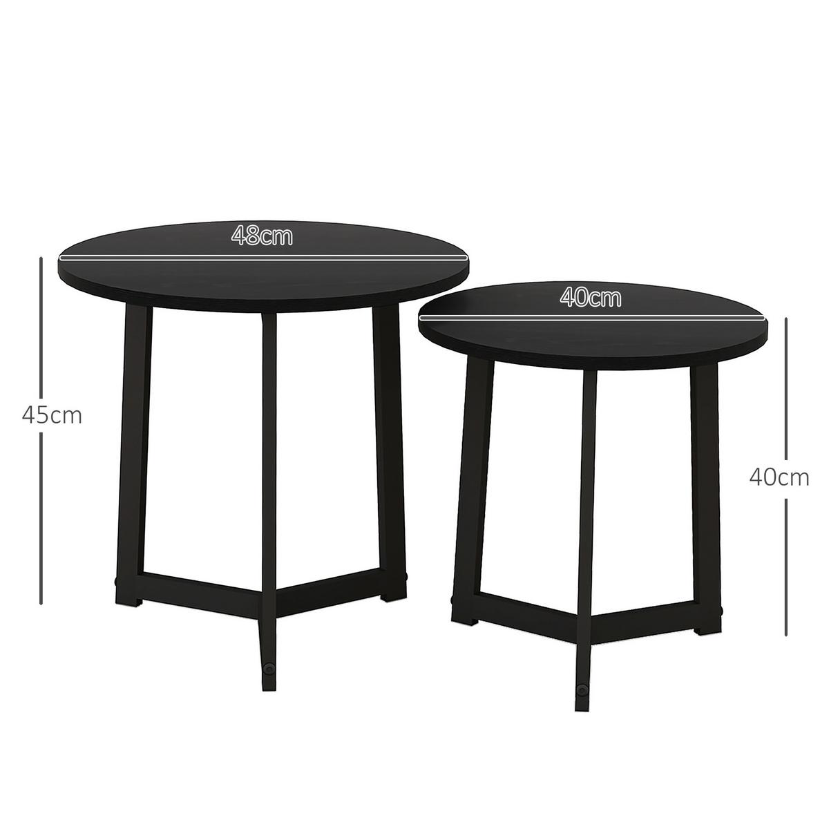 2ER-SET Couchtisch, Runder Beistelltisch, Kaffeetisch mit Stahlgestell Sofatisch - Schwarz, Metall (48/48/45cm) - HOMCOM