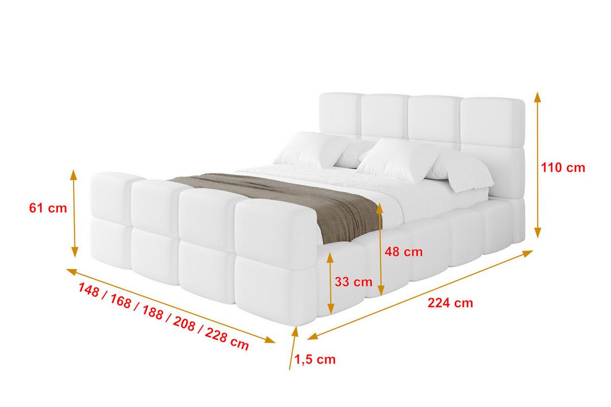 POLSTERBETT mit Bettkasten und Lattenrost, Bett mit Kopfteil, Boxbett ohne Matratze, Doppelbett mit Stauraum - NATA-Z 200x200 Weiß - Weiß, Holzwerkstoff/Textil (200/200cm) - ALTDECOR