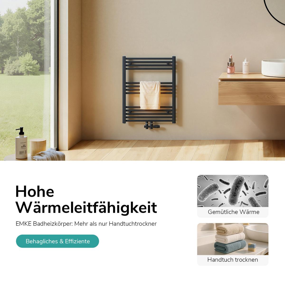 HEIZKÖRPER wasserführender Handtuchheizkörper Anthrazit 75/60/3 cm - Anthrazit, Metall (60/75/3cm) - EMKE