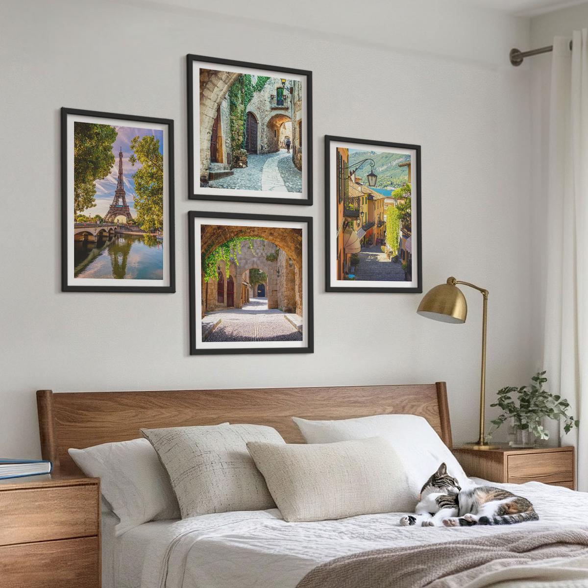 BILDER SET 4er Set - 50x50 cm & 40x60 cm Schwarzer Rahmen - Eiffels Straßenarchitektur - Schwarz, Kunststoff (50/50cm) - TULUP