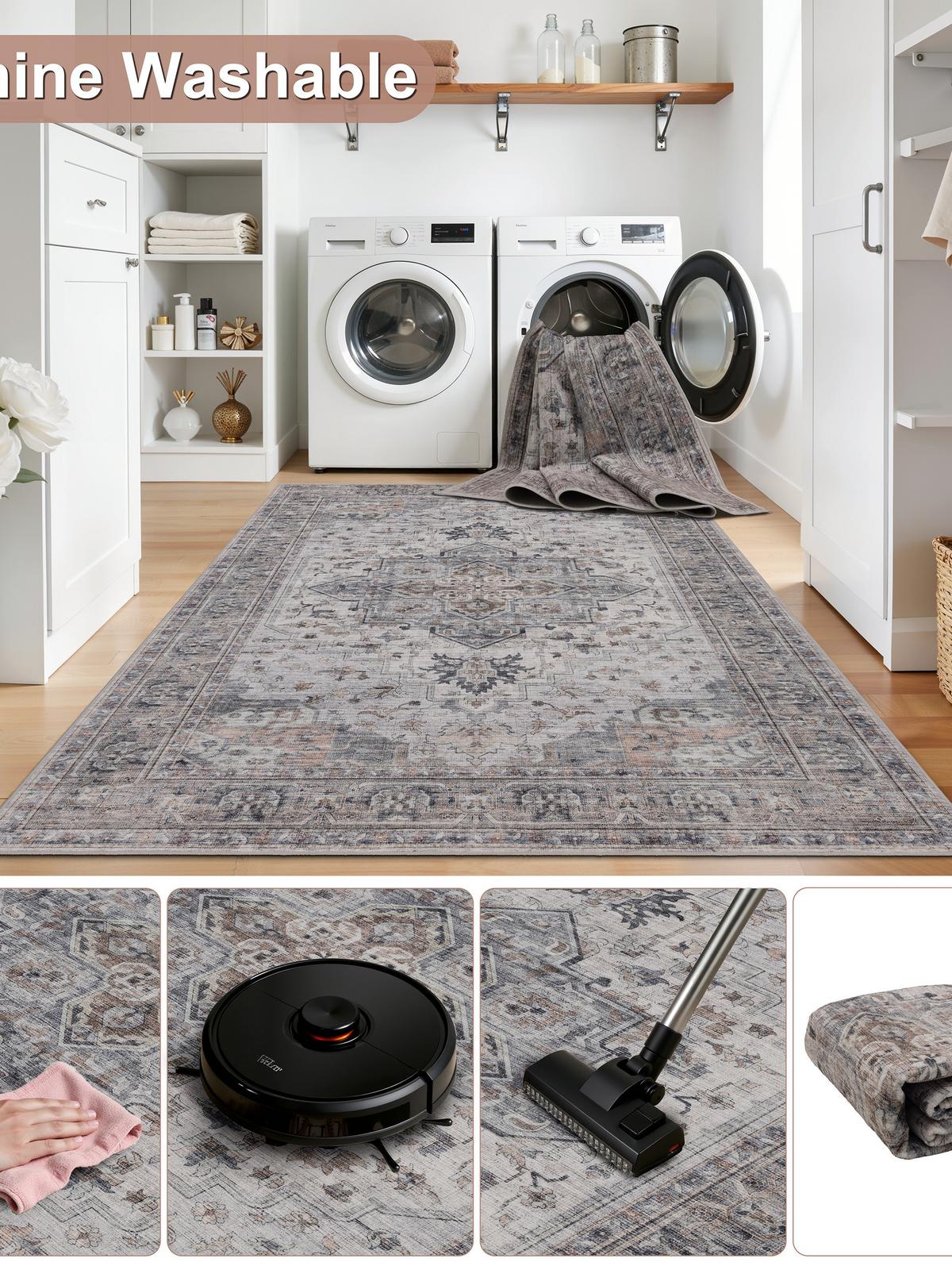 LÄUFER waschbar, mit Medaillon, VERNANTE in Beige-Grau, 80 x 250 cm - Beige, Textil (80/250cm) - KADIMA DESIGN