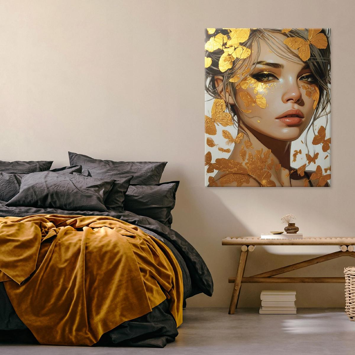 BILDER Frau Gold Abstrakt 100x70 - Multicolor, Holzwerkstoff (70/100cm) - Wallarena
