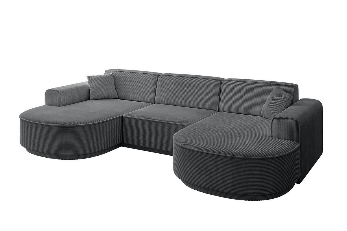 WOHNLANDSCHAFT MARI-U1 - 303x171x79 cm Dunkelgrau Cord - Dunkelgrau/Schwarz, Holzwerkstoff/Kunststoff (303/79/171cm) - ALTDECOR