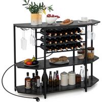 WEINREGAL mit Glashalter & Regalen Grau - Grau, Holz (120/92/40cm) - COSTWAY