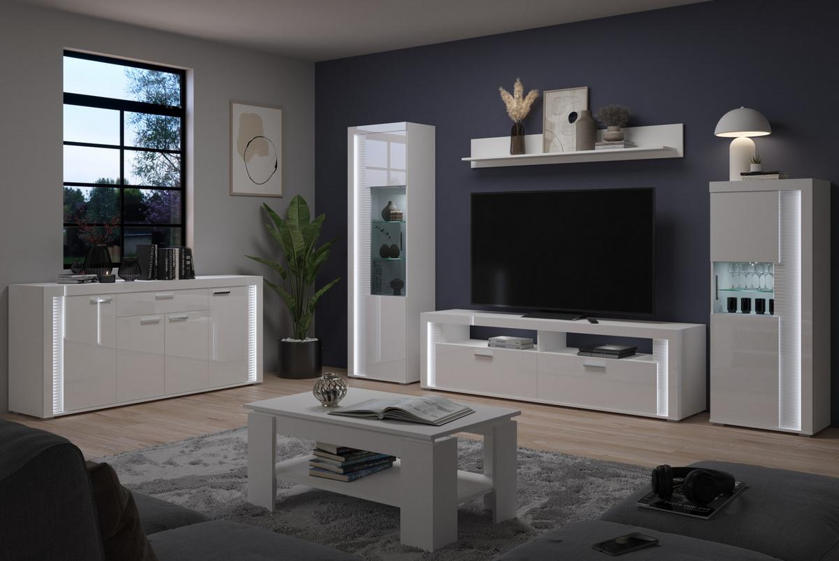 VITRINE weiß Hochglanz 60 x 200 cm, Soft-Close-Funktion, inkl. Beleuchtung - Weiß Hochglanz/Silberfarben, Glas/Holzwerkstoff (60/202/37cm) - Inn.Furn