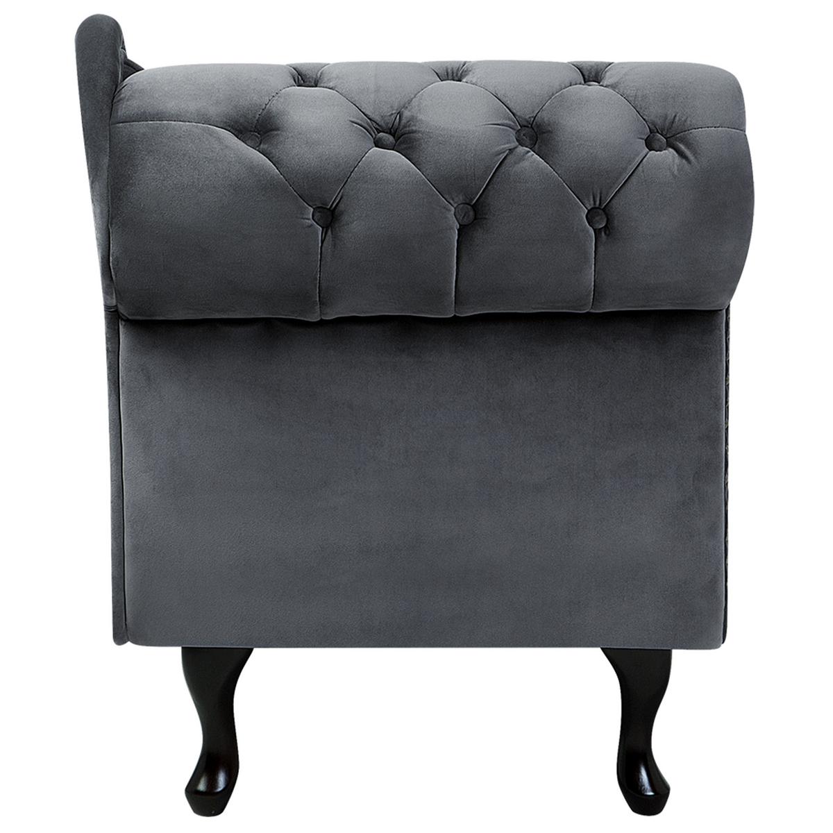 CHAISELONGUE Samtstoff grau linksseitig Nimes - Schwarz/Grau, Textil (170/79/61cm) - Beliani