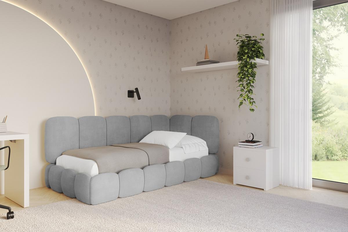 EINZELLBETT Jugendbett mit Bettkasten, Links - AVRY 80x200 Grau - Hellgrau/Grau, Holzwerkstoff/Textil (80/200cm) - ALTDECOR