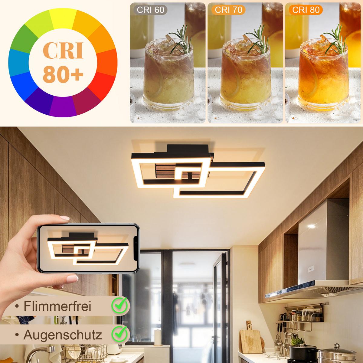 LED DECKENLEUCHTE Nyvyn 31.5/31.5/8 cm - Schwarz, Kunststoff/Metall (31.5/31.5/8cm) - ZMH