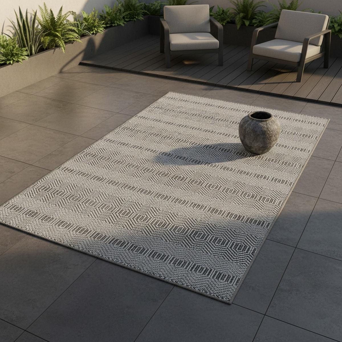 OUTDOORTEPPICH LIRIA, im Boho-Stil, Grau, 80 x 150 cm - Grau, Textil (80/150cm) - KADIMA DESIGN