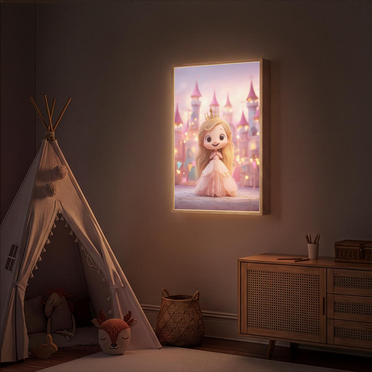 WANDLEUCHTE MIT AKKU Prinzessin - Rosa - Schloss 70x100 cm - Rosa, Holzwerkstoff (70/100/8cm) - OnlyWow