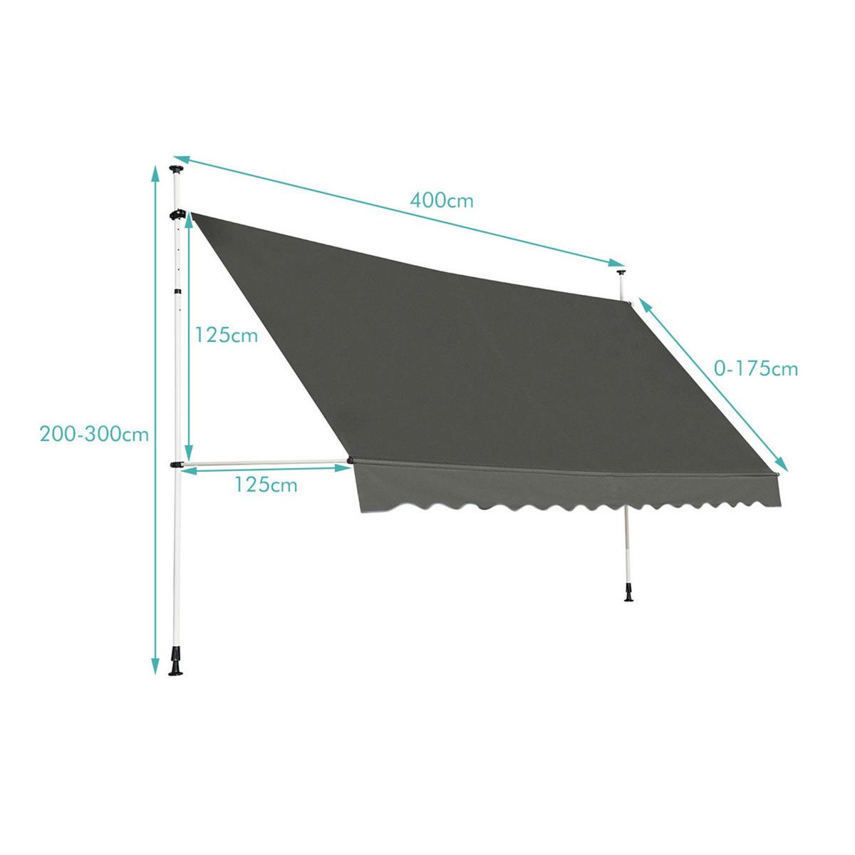 KLEMMMARKISE 400 cm Breit Grau - Grau, Metall (395/300/125cm) - COSTWAY