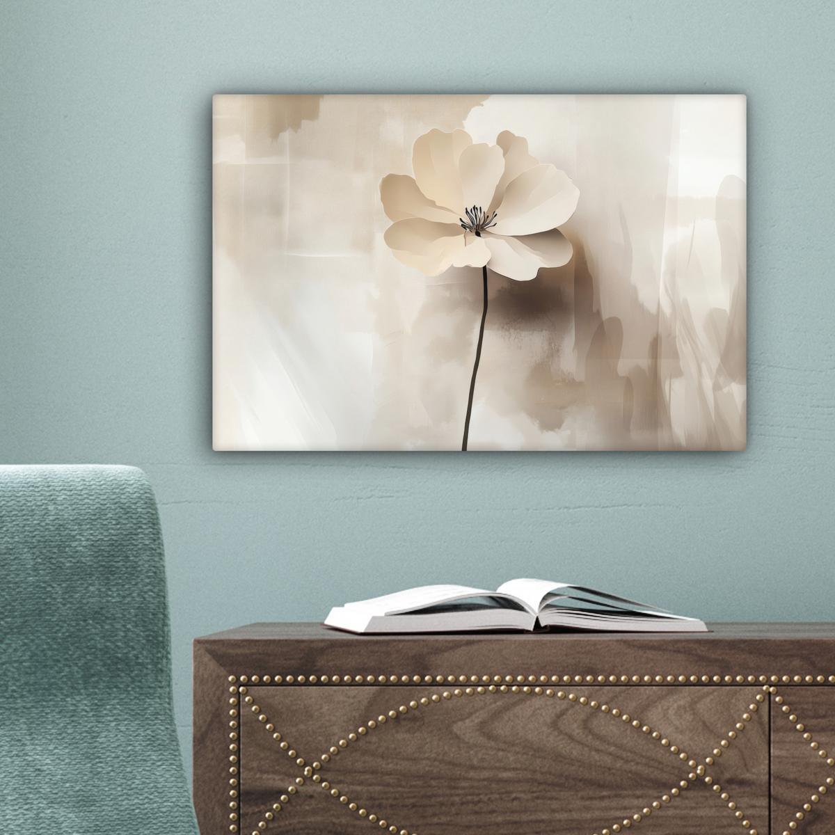 LEINWANDBILD Blume - Beige - Farbe - Schatten Deko Schlafzimmer 30x20 cm - Creme, Textil (30/20cm) - MuchoWow