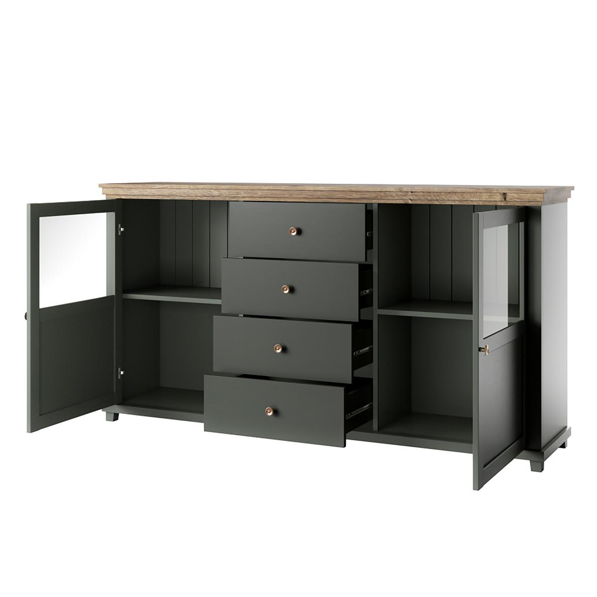 SIDEBOARD EVANDRO 181/93/42 cm mit 4 Schubladen und 2 Türen Grün - Grün, Holzwerkstoff (181/93/42cm) - MASSENO