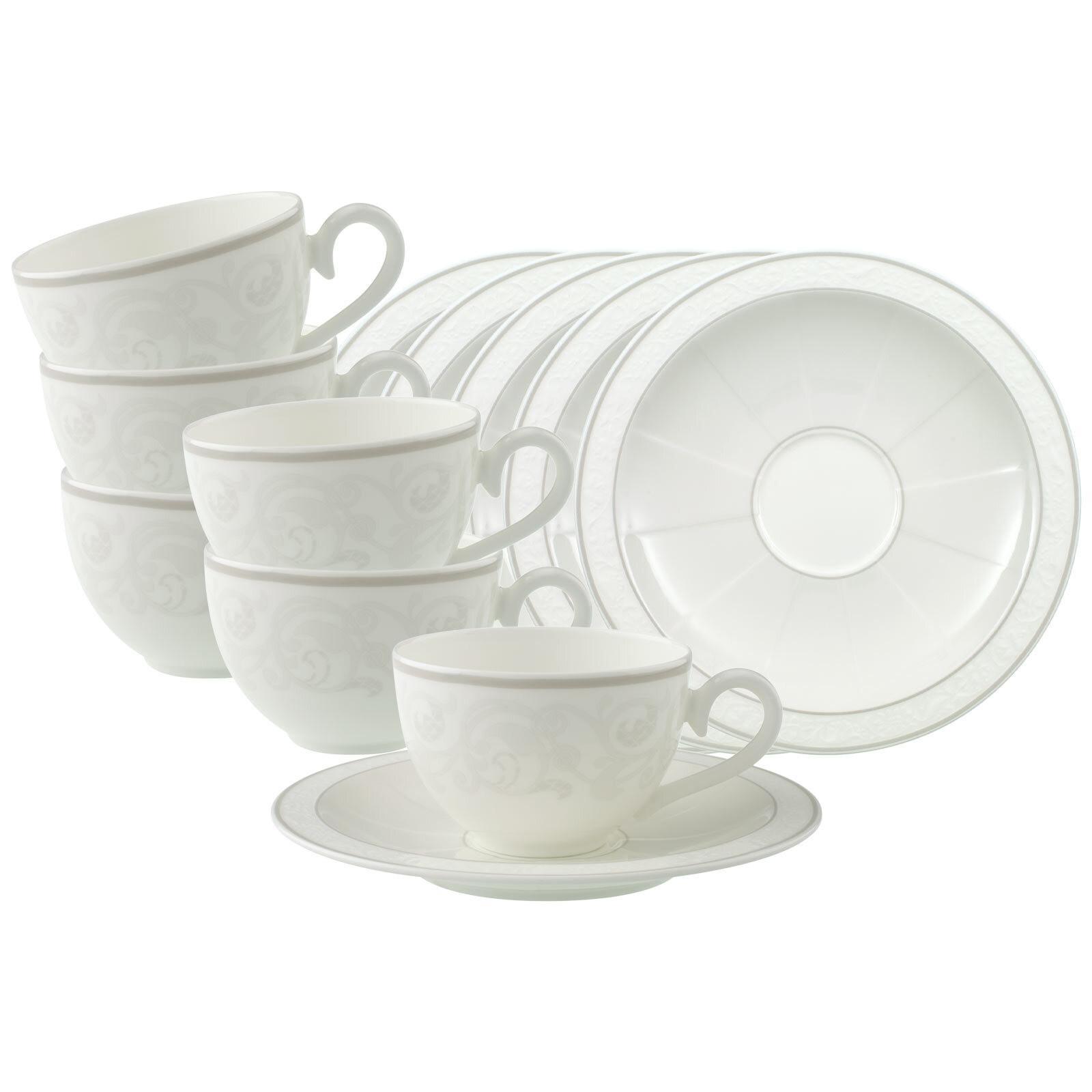 KAFFEETASSEN MIT UNTERTASSEN Gray Pearl weiß 120 ml 6er Set - Weiß, Keramik (0.12L) - Villeroy & Boch