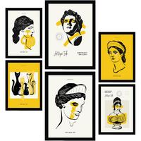 POSTER Set Mit 6 In Schwarzer Tinte Büsten Von Der Griechischen Mythologie Inspirierte Drucke Für Innenarchitektur A3 & A4 Schwarzer Rahmen - Schwarz, Papier (29/3cm) - Nacnic