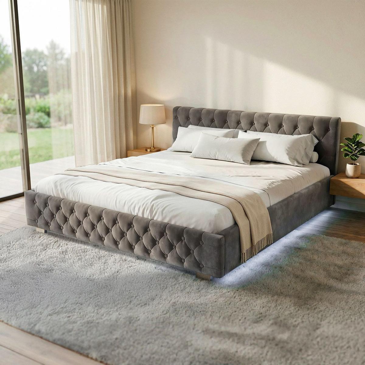 POLSTERBETT Nizza dunkelgrau 180x200 cm mit Matratze - Dunkelgrau, Holzwerkstoff (180/200cm) - Juskys