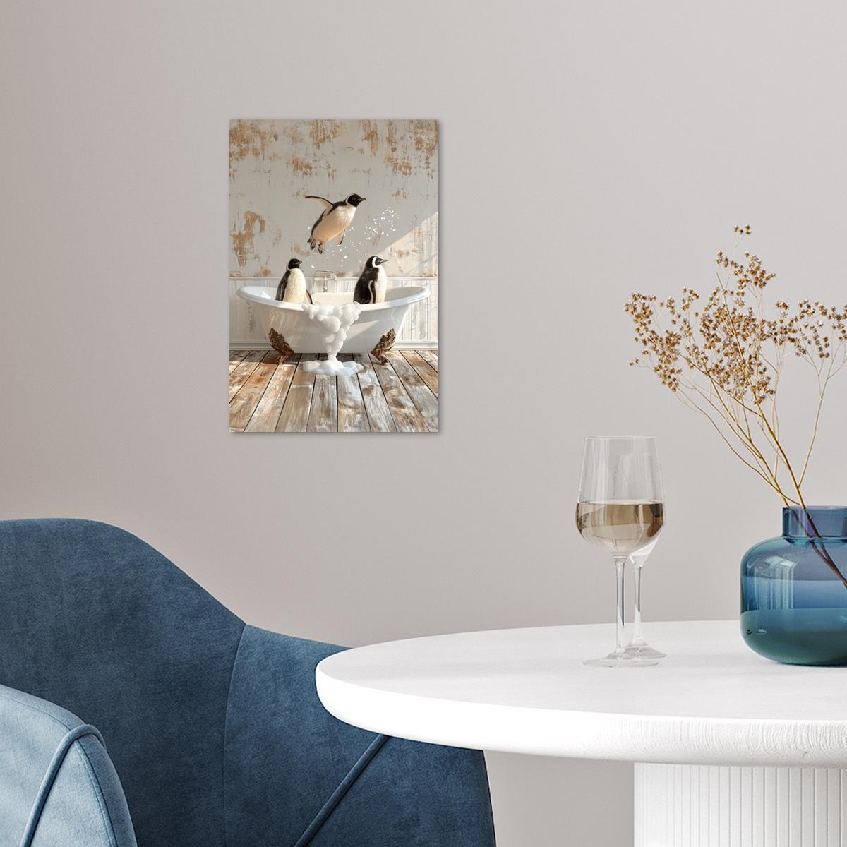 POSTER Vintage - Pinguin - Badewanne - Schaumstoff Room Decor 20x30 cm - Schwarz, Papier (20/30/0.1cm) - MuchoWow