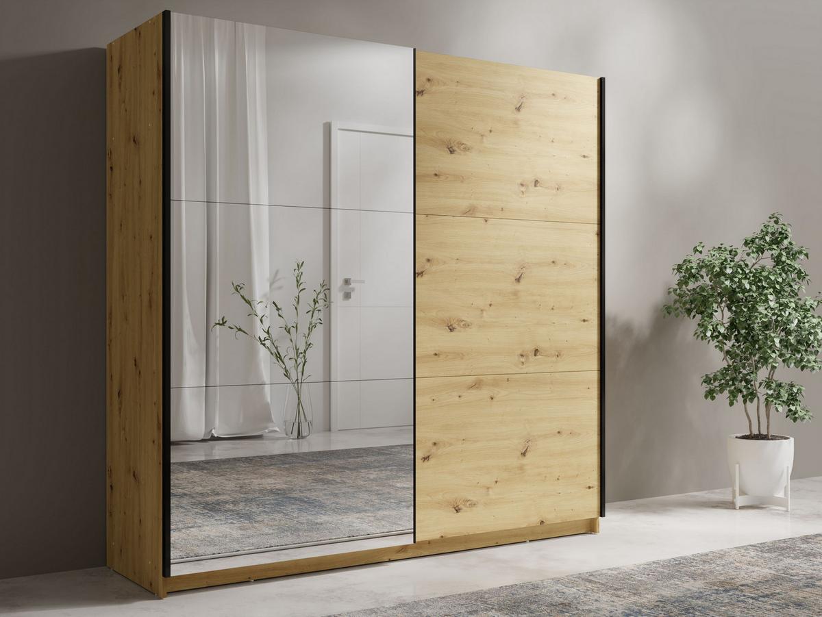 SCHWEBETÜRENSCHRANK ODRIK 200,6/207/55,3cm 2-türig mit Spiegel Eiche Artisan - Eiche Artisan, Holzwerkstoff (200.6/207/55.3cm) - MASSENO