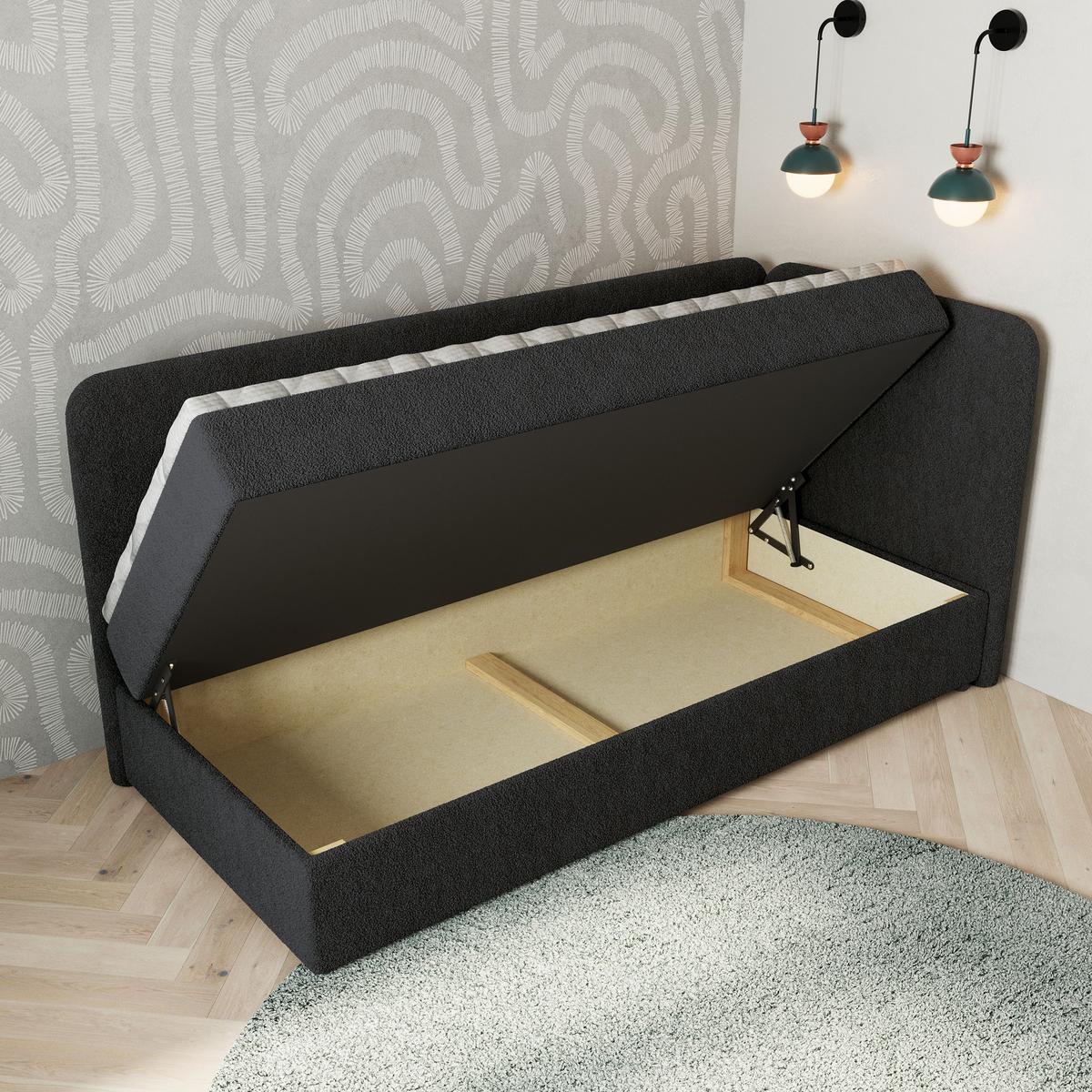 BOXBETT GINA 100x200 cm mit Matratze und Topper, H2+H3 - Schwarz - Schwarz, Holz (100/200cm) - MASSENO