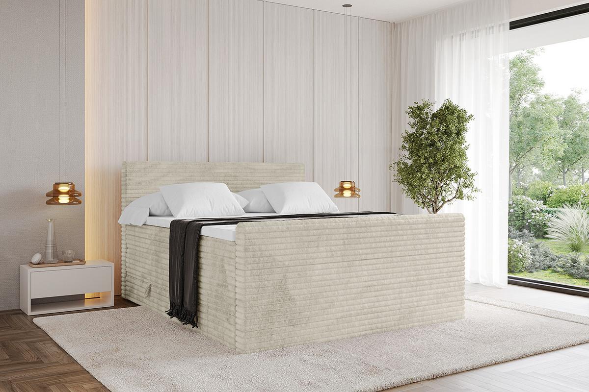 BOXSPRINGBETT mit Matratze H3|H4 und Lattenrost - TOLO-Z KING-v1 120x200 Cord - Creme - Champagner, Holzwerkstoff (120/200cm)
